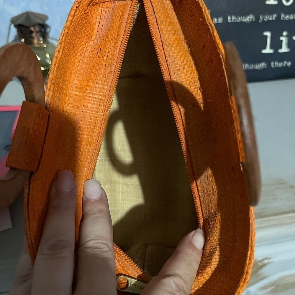 🩷Free🩷Vintage boho handbag,orange,wood handles - Picture 9 of 11